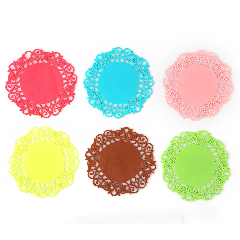 Silicone Coaster Heat Insulation Mat Dining Mat Pot Mat Hollow Lace Flower Anti-slip Mat TPRLOGO Factory Direct Sale