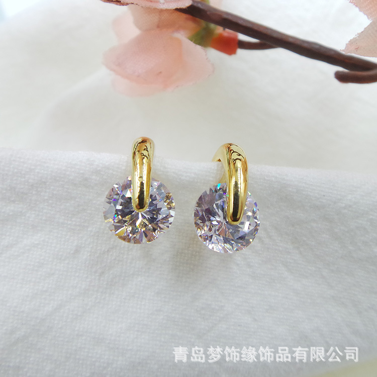 Gold-plated Simple Round Facet Super Flash Zircon Earrings Popular Fashion Earrings for Women 004