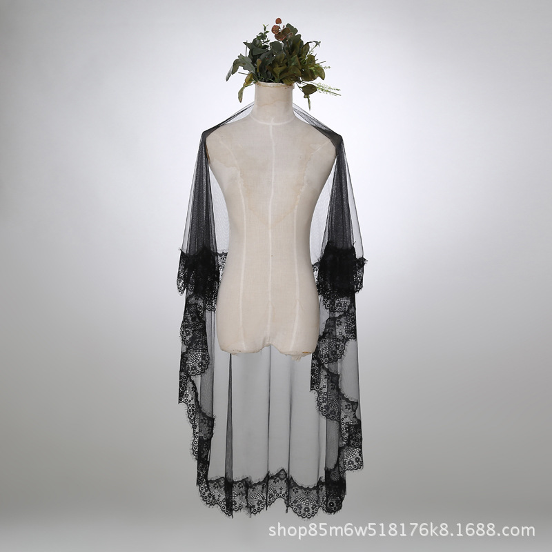 Special offer new lace soft Net 3 m long trailing veil photo studio photo photo shoot COS bride black veil