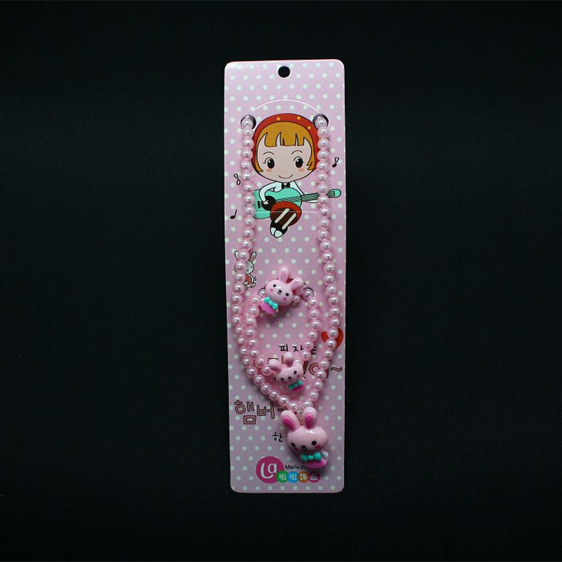 New Korean children's fashion jewelry three-piece pearl necklace jewelry set Taobao supply