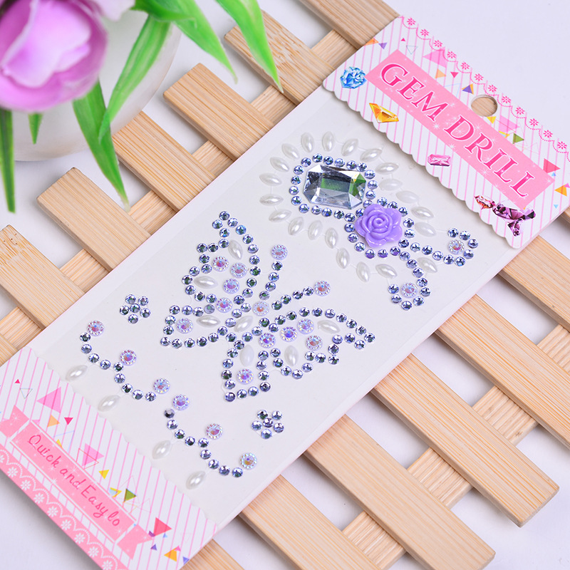 New handmade creative stickers butterfly gem diamond stickers resin rhinestone mobile phone stickers factory wholesale