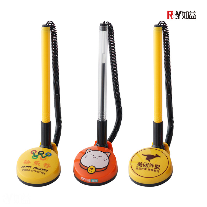 Desk Pen Custom logo Bank Fixed Sign Pen Custom Base Plastic Cabinet Front Desk Desktop Paste Gel Pen