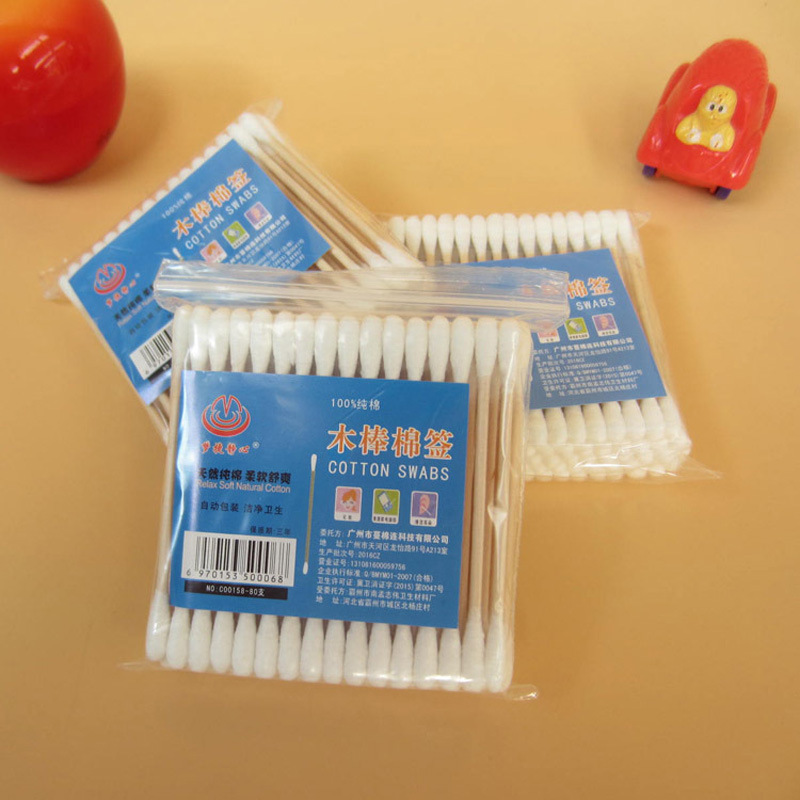 Double-headed makeup wooden stick tattoo embroidery Korean semi-permanent eyebrow tattoo 80 pcs/bag 600 bags/box bag cotton swab wholesale