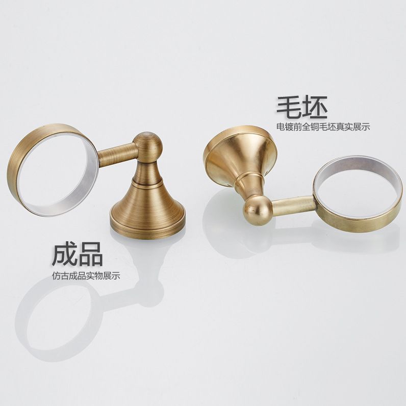 Brass bronze bathroom hardware pendant antique color single cup holder toilet gargle Cup storage can be a generation of hair
