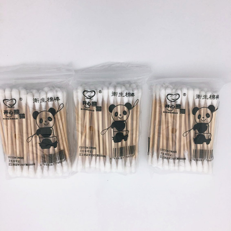 Happy panda cotton swab disposable double-headed wooden stick cotton swab sanitary cotton swab beauty makeup cotton swab stick