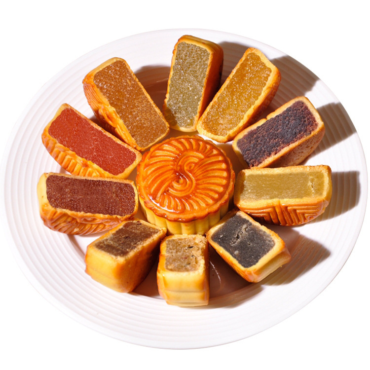 Mid-Autumn Festival Red Bean Paste, Lotus Paste, Egg Yolk, Black Sesame Mooncake, Multi-Flavor Fruit Peach Mountain Skin, Five-Nut Cantonese-Style Large Mooncake