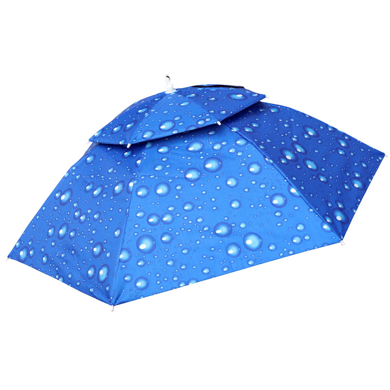 Umbrella Hat Folding Ultra-Light Fiber Double-Layer Windproof Umbrella Hat Head-Mounted Umbrella Folding Fishing Hat Umbrella Sunshade and Rain Hat