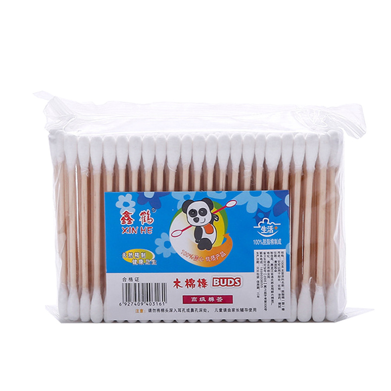 Cotton swab factory wholesale disposable cotton swab cotton swab 200 PCs bagged wooden rod double-headed cotton swab