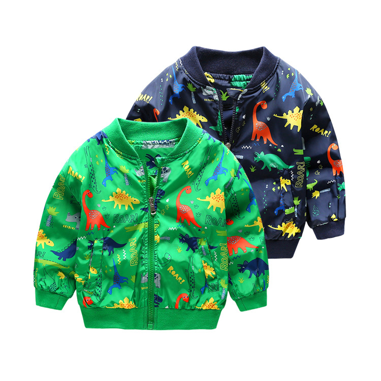 2018 Новое осеннее пальто для мальчиков, тонкая куртка с динозавром, полный принт, модная