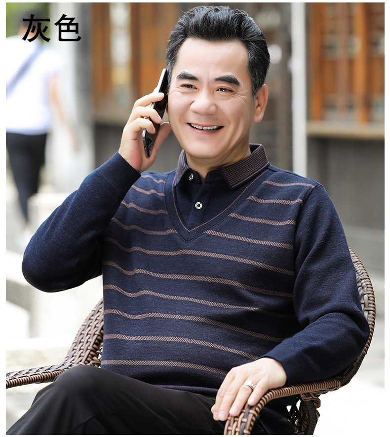 Вязаный свитер с утеплителем, для мужчин среднего возраста, зимняя одежда