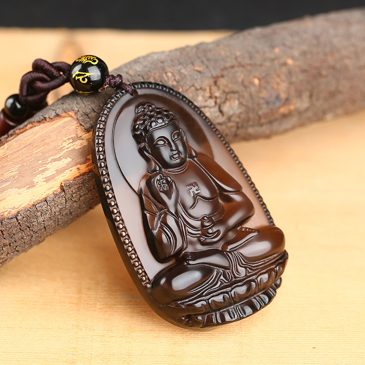 Obsidian manufacturers Wholesale natural obsidian benmingfo eight patron Saint pendant crystal necklace men's and women's jewelry