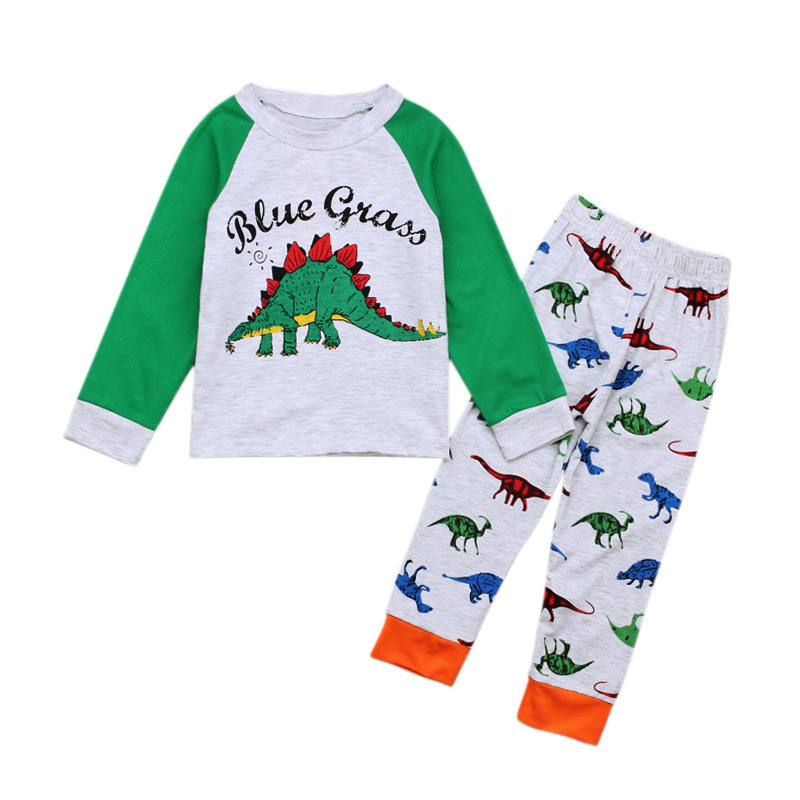 Children's European and American Spring and AuTum Boys' Dinosaur LeTTer Long-sleeved T-shirTs + PanTs Two-piece SeT Home CloThes Kidsren's CloThing ins