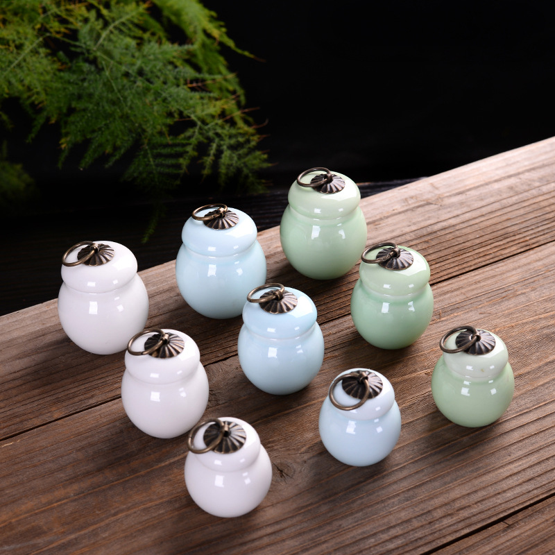 Маленькая керамическая банка с цветной глазурью, для хранения чая и ароматного порошка