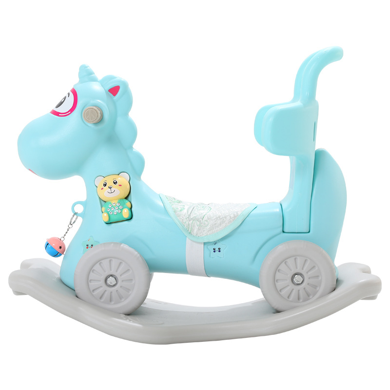 New Children's Trojan Horse Rocking Horse Baby with Music Children's Dual-use Rocking Horse Plastic Rocking Horse First Birthday Gift