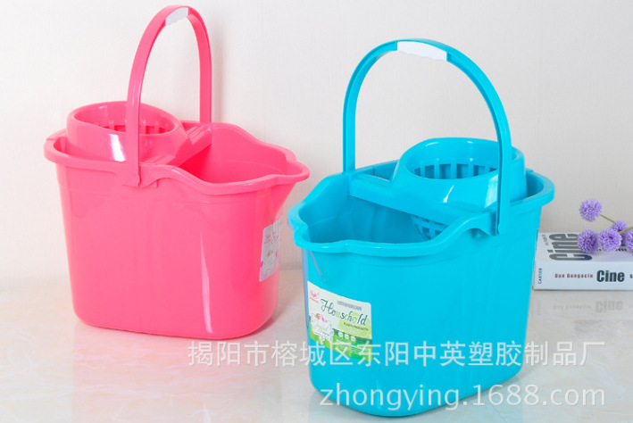 Chinese-English 3001 plastic mop bucket deepening dehydration tank cleaning bucket Cloth Mop twist bucket multi-purpose bucket with wheels wholesale