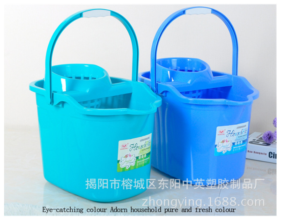 Chinese-English 3001 plastic mop bucket deepening dehydration tank cleaning bucket Cloth Mop twist bucket multi-purpose bucket with wheels wholesale