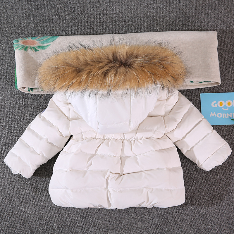 Children's Wear Down Jacket Short Small and Medium-sized Children's Jacket Raccoon Fur Collar Hooded Boys and Girls Wear Down Jacket White Duck Down Jacket