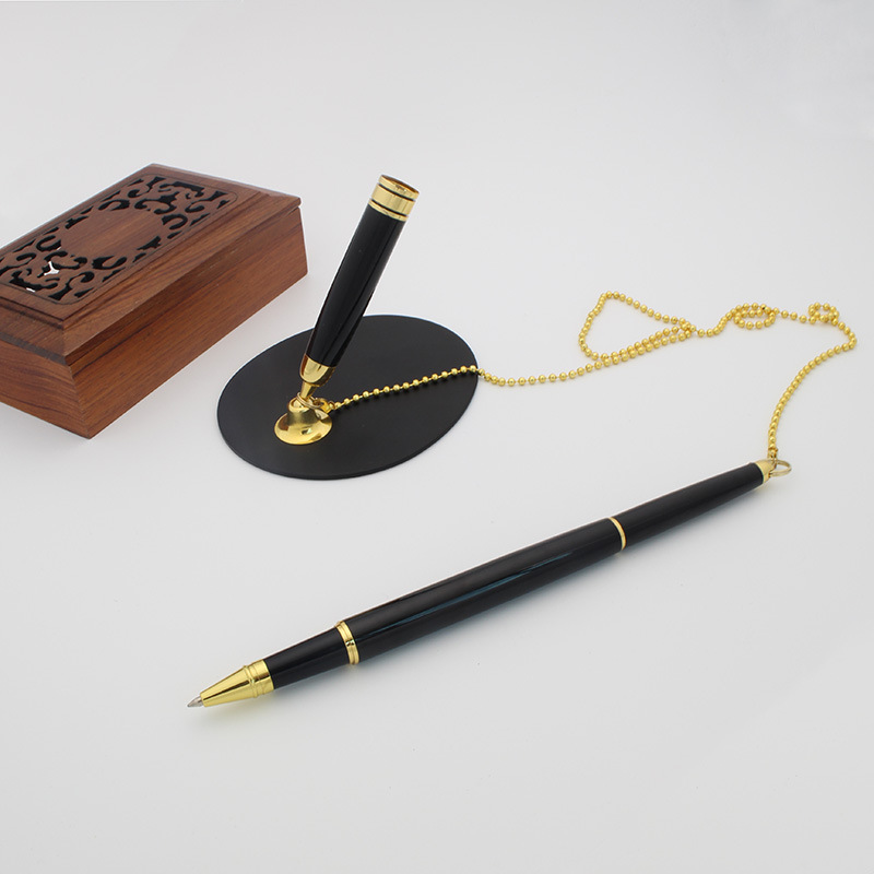 Metal fixed with chain desk pen business office metal with chain signature pen cabinet desktop advertising gift set pen