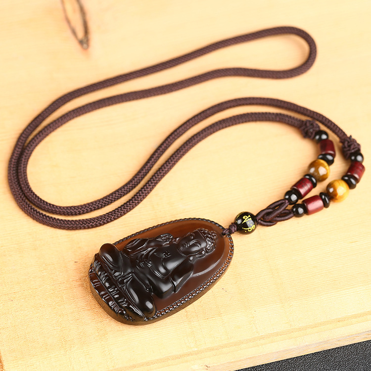 Obsidian manufacturers Wholesale natural obsidian benmingfo eight patron Saint pendant crystal necklace men's and women's jewelry