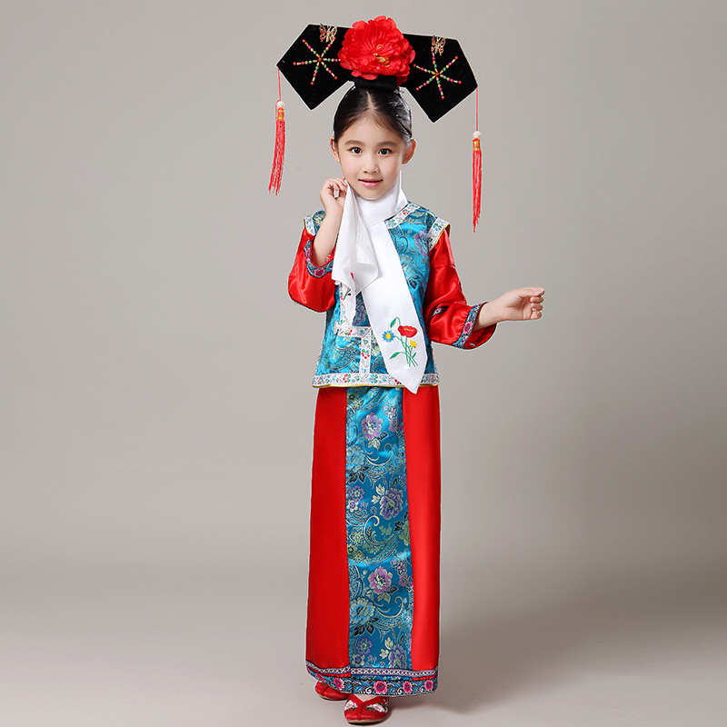 Children's costume costume Qing Dynasty costume girls Manchu flag dress Palace woman dance banquet performance costume Spring