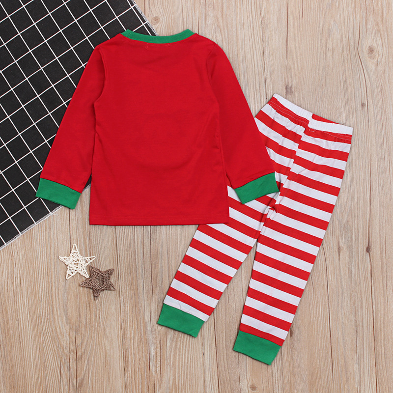 Girls' European and American Spring and Autum Christmas Long-sleeved Elk Tops + Stripesd Pants Home Clothes Kidsren's Suits ins