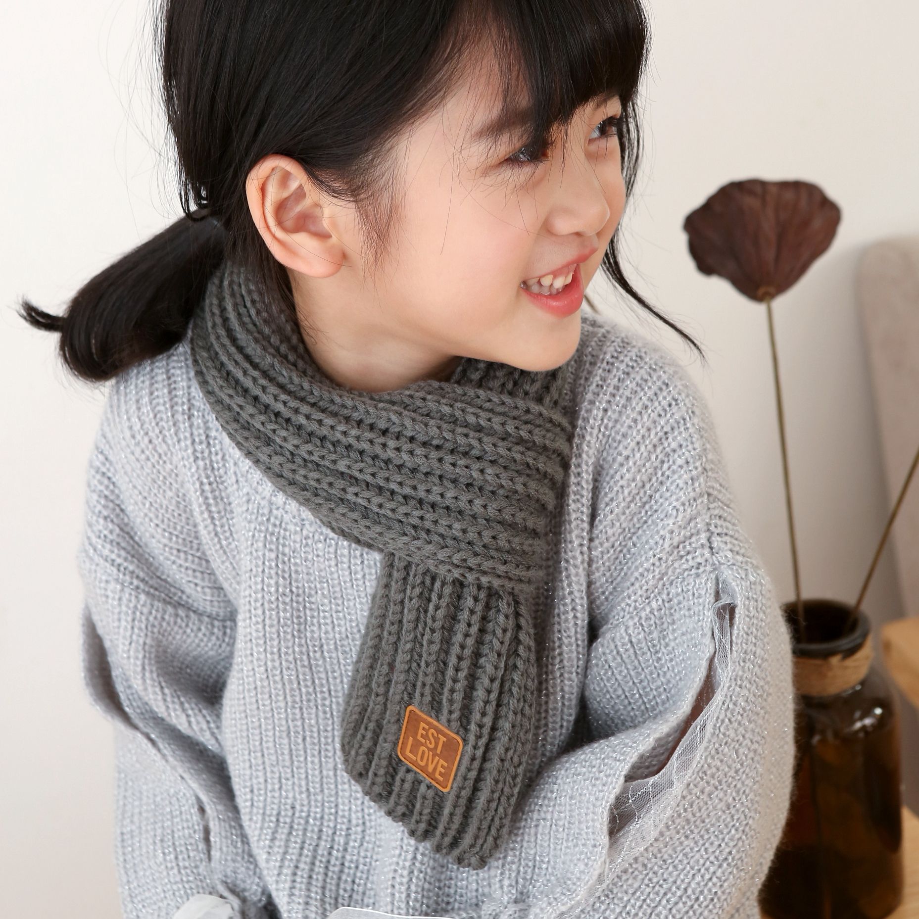 Cross-Border European and American Korean Style Scarf for Women to Heattech in Winter, Men's Woolen Knitted Baby Parent-Child Leather Label Versatile Scarf for Children
