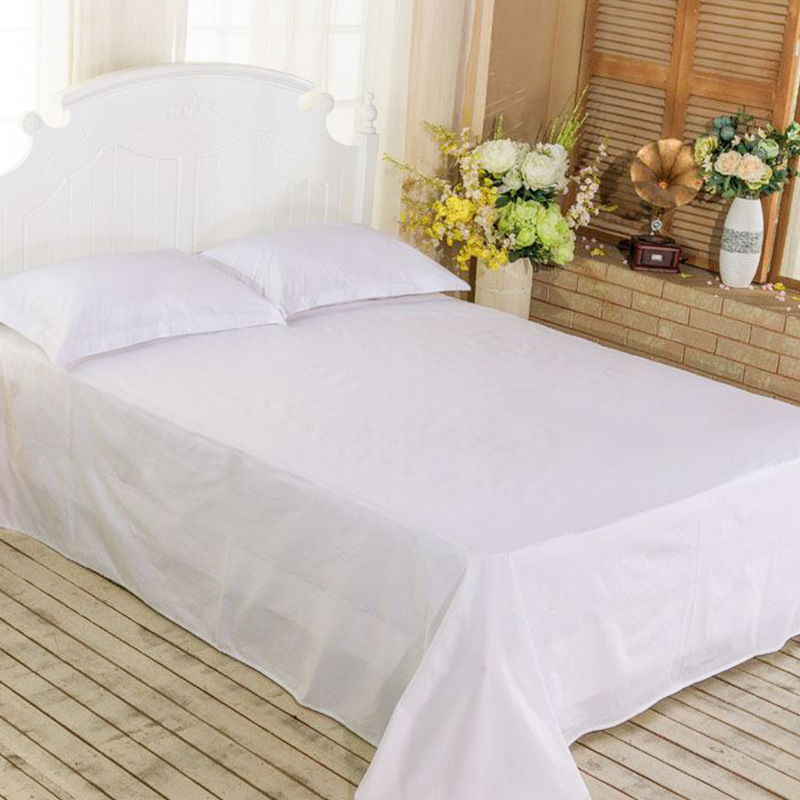 Hotel Pure White Satin Bed Sheet Processing Customized for Homestay Hotel Beauty Salon Bed Sheet Embroidered with LOGO Printing