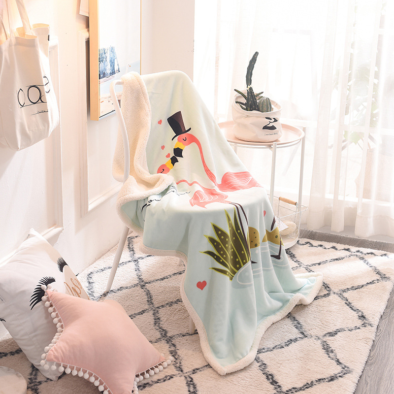 Cartoon Double Layer Brushed Cashmere Lambskin Blanket Children's Blanket Thickened Air Conditioning Cover Blanket Sofa Blanket Baby Baby Animal Blanket