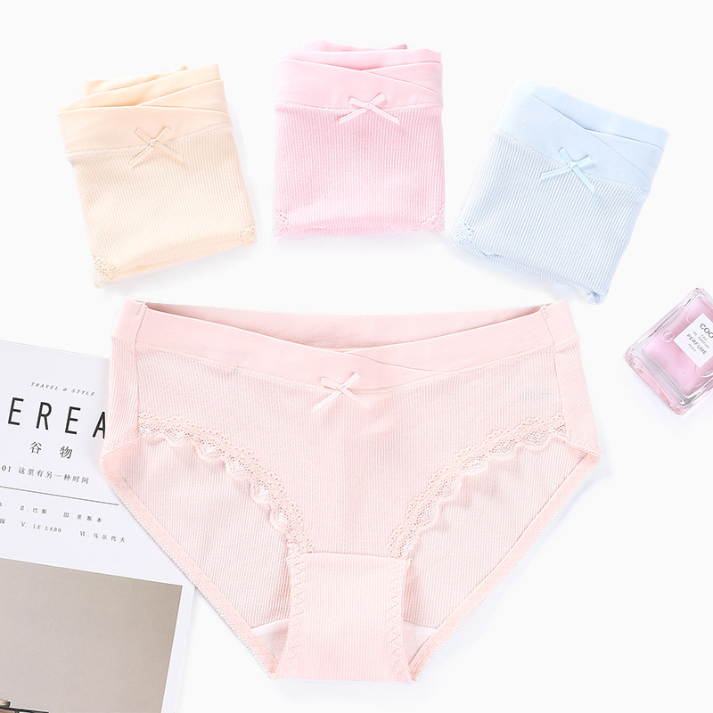 Pregnant women's underwear pure cotton non-antibacterial breathable thread lace low waist belly support women's underwear wholesale