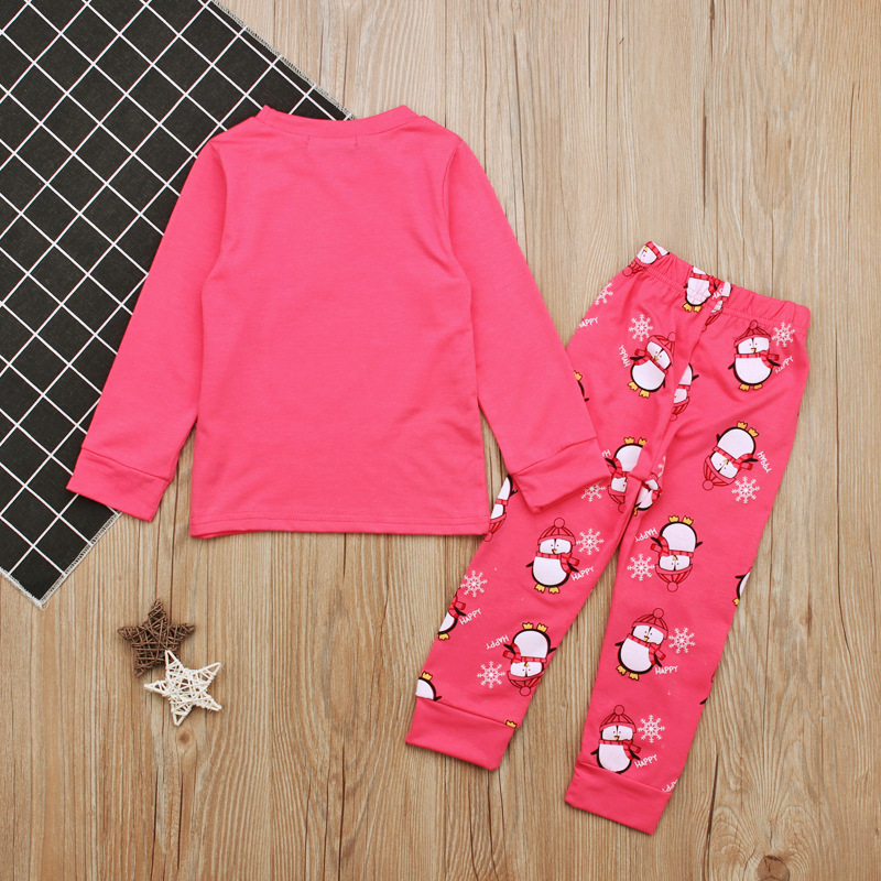 Children's European and American Spring and Autum Girls' Penguin Long-Sleeved T-Shirt + Pants Two-Piece Home Clothes Kidsren's Suit Ins