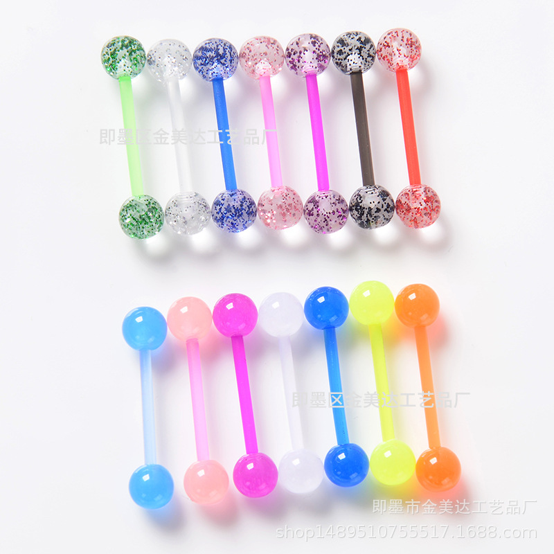 Foreign trade UV tongue nail human body puncture European and American breast nail acrylic tongue nail 16 tongue nail suit luminous tongue nail tongue ring