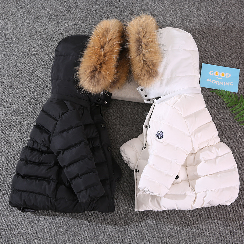 Children's Wear Down Jacket Short Small and Medium-sized Children's Jacket Raccoon Fur Collar Hooded Boys and Girls Wear Down Jacket White Duck Down Jacket