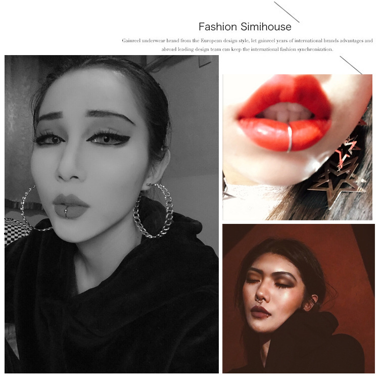 European and American personality no hole fake lip nail lip clip lip ring puncture titanium steel stainless steel jewelry nose nail nose ring factory outlet