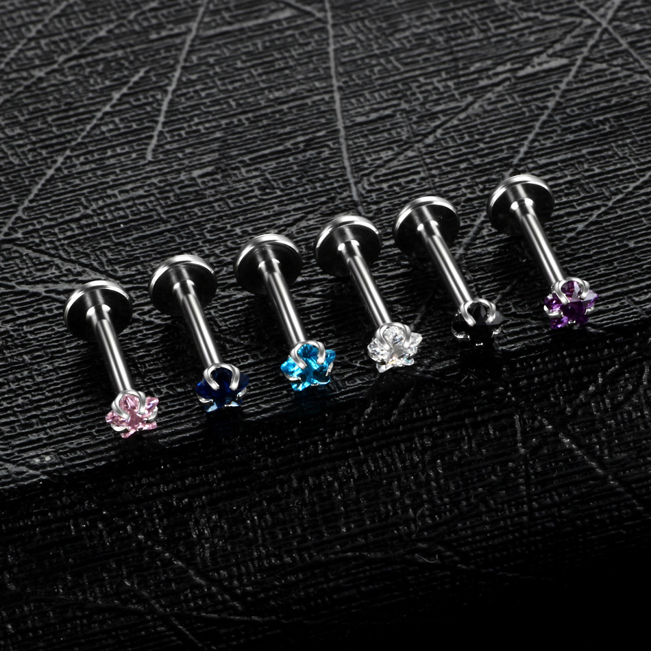 Multi-Color Five-Pointed Star 3A Zircon Lip Nail European and American Body Piercing Jewelry Cross-Border Best-Selling Manufacturer Supply Dropshipping