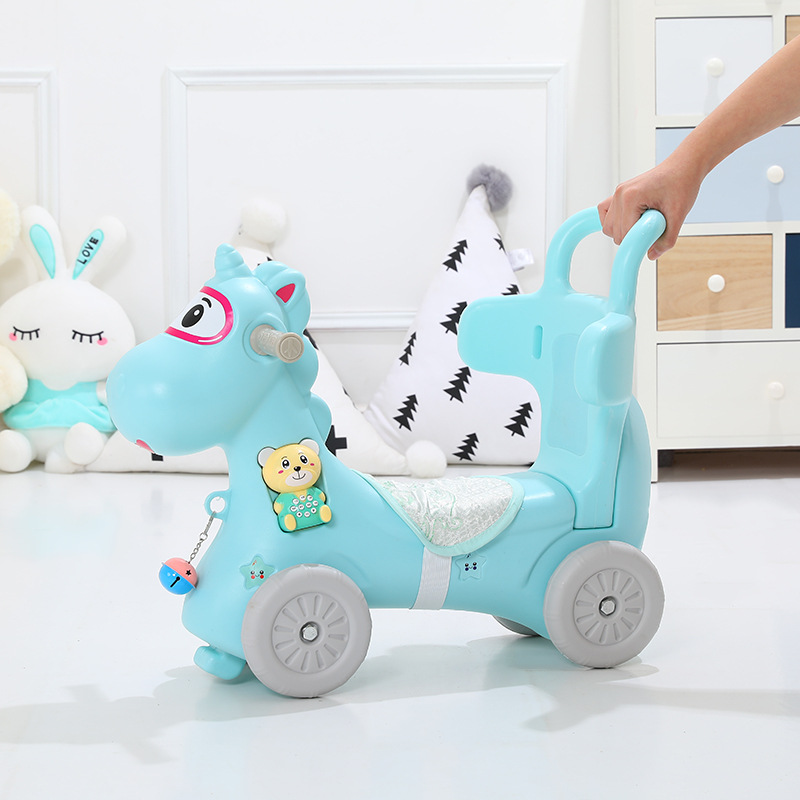 New Children's Trojan Horse Rocking Horse Baby with Music Children's Dual-use Rocking Horse Plastic Rocking Horse First Birthday Gift