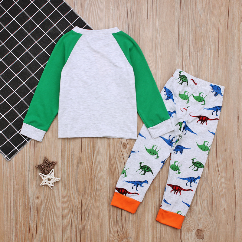 Children's European and American Spring and AuTum Boys' Dinosaur LeTTer Long-sleeved T-shirTs + PanTs Two-piece SeT Home CloThes Kidsren's CloThing ins
