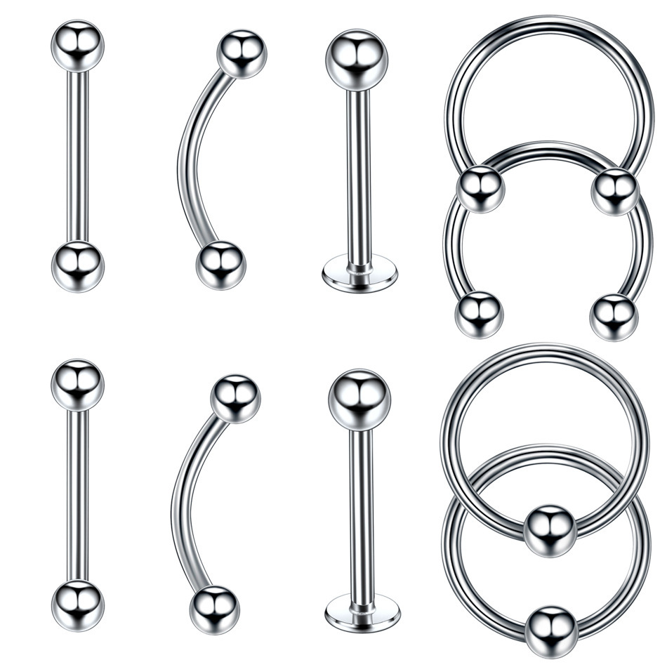 Wish Ebay puncture set 10 stainless steel hybrid earrings nose studs horseshoe ring universal ring puncture jewelry