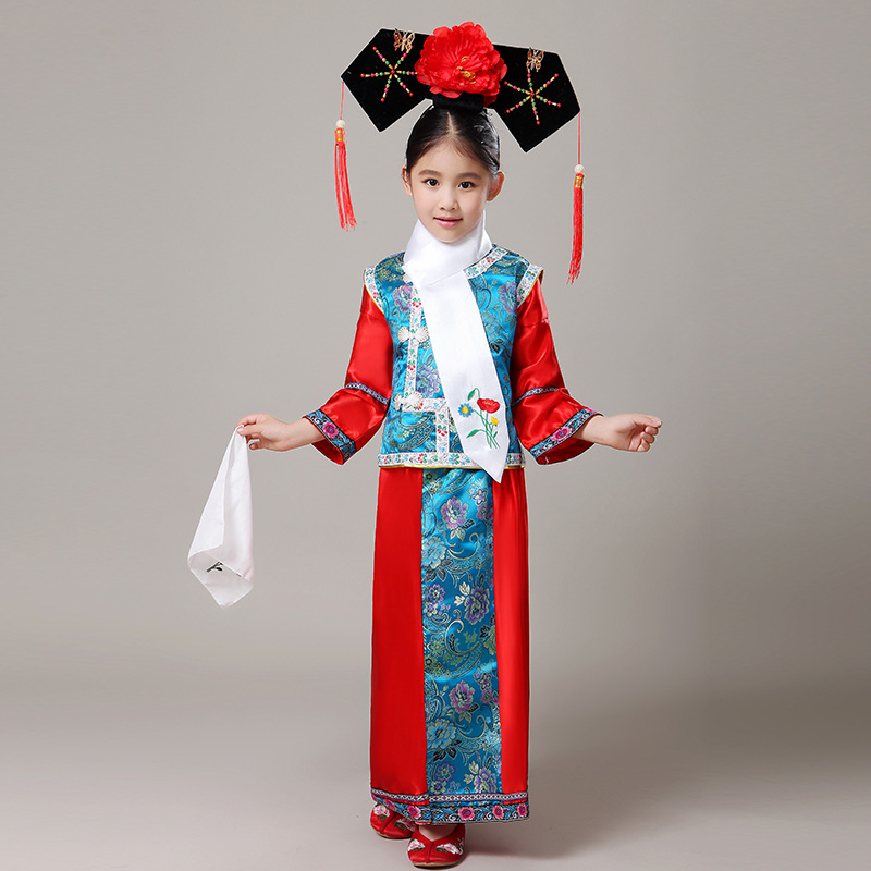 Children's costume costume Qing Dynasty costume girls Manchu flag dress Palace woman dance banquet performance costume Spring