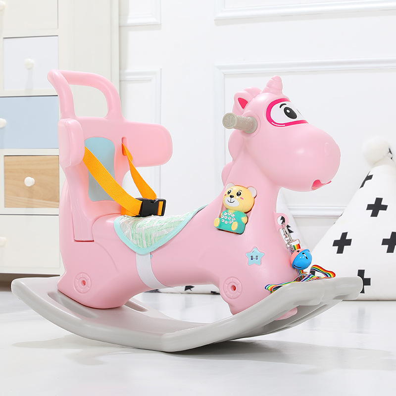 New Children's Trojan Horse Rocking Horse Baby with Music Children's Dual-use Rocking Horse Plastic Rocking Horse First Birthday Gift