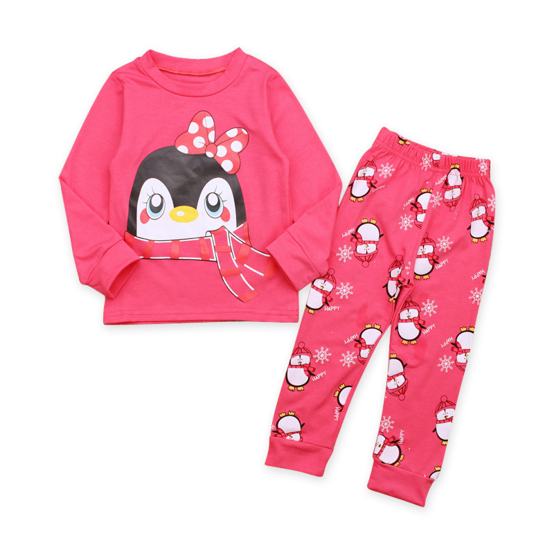 Детская одежда в европейском и американском стиле, весенне-осенние пижамы для девочек с пингвином, длинные рукава, комплект одежды