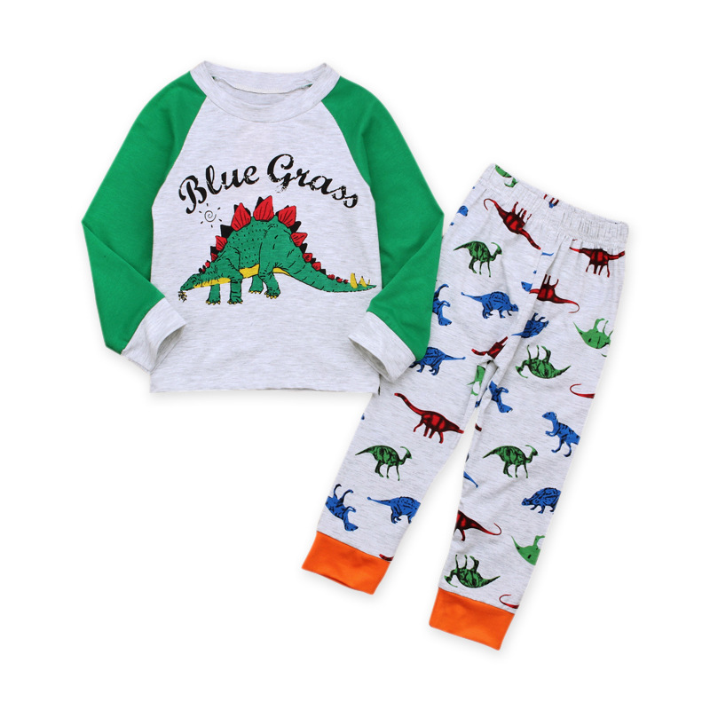Детский комплект из двух предметов: футболка с длинным рукавом и брюки с динозавром для мальчиков, весна-осень, европейский и американский стиль, домашняя одежда