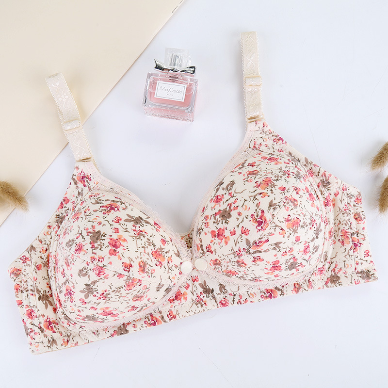 Factory wholesale New pregnant women lactation underwear front buckle without steel ring printing detachable three-breasted bra
