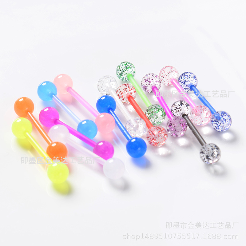Foreign trade UV tongue nail human body puncture European and American breast nail acrylic tongue nail 16 tongue nail suit luminous tongue nail tongue ring