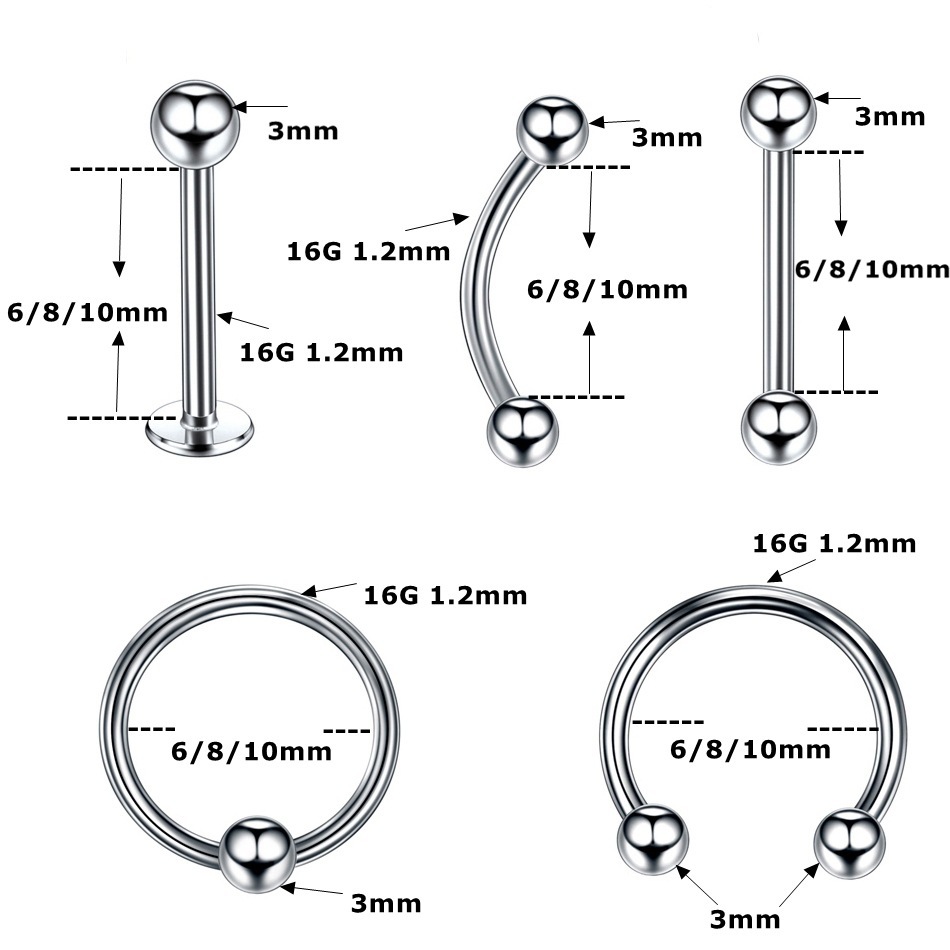 Wish Ebay puncture set 10 stainless steel hybrid earrings nose studs horseshoe ring universal ring puncture jewelry