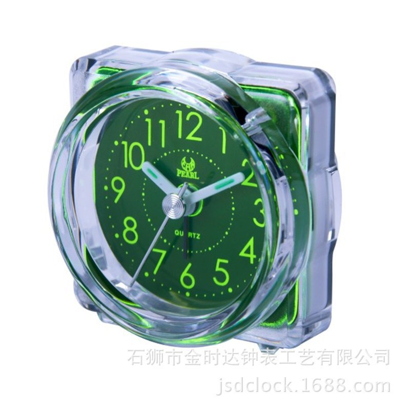 Green-Faced Small Alarm Clock Multi-Functional Travel Plastic Small Alarm Clock with Snooze Bd Travel Alarm Clock (Picture)