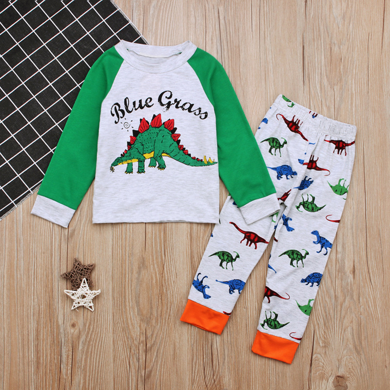 Children's European and American Spring and AuTum Boys' Dinosaur LeTTer Long-sleeved T-shirTs + PanTs Two-piece SeT Home CloThes Kidsren's CloThing ins