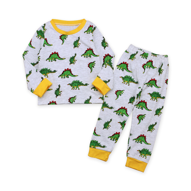 Детская одежда в европейском и американском стиле, весенне-осенние пижамы для мальчиков с динозавром, длинные рукава, футболка + брюки, комплект одежды