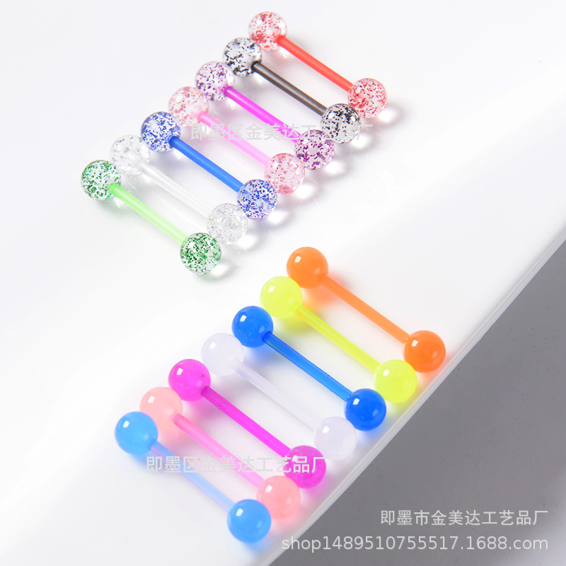 Foreign trade UV tongue nail human body puncture European and American breast nail acrylic tongue nail 16 tongue nail suit luminous tongue nail tongue ring