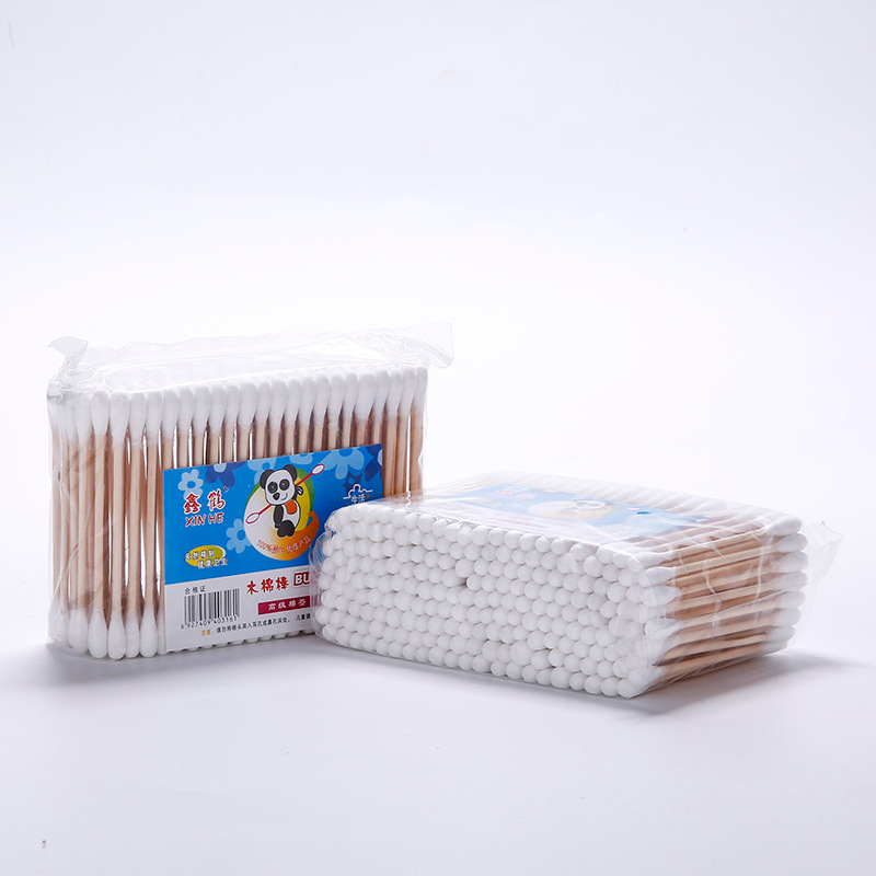 Cotton swab factory wholesale disposable cotton swab cotton swab 200 PCs bagged wooden rod double-headed cotton swab