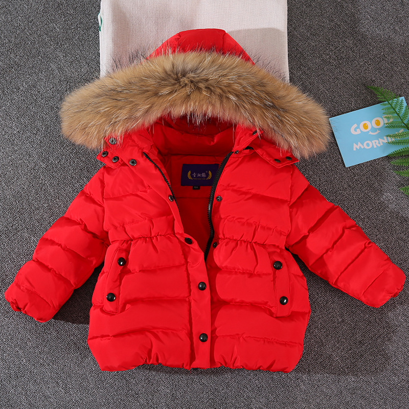 Children's Wear Down Jacket Short Small and Medium-sized Children's Jacket Raccoon Fur Collar Hooded Boys and Girls Wear Down Jacket White Duck Down Jacket